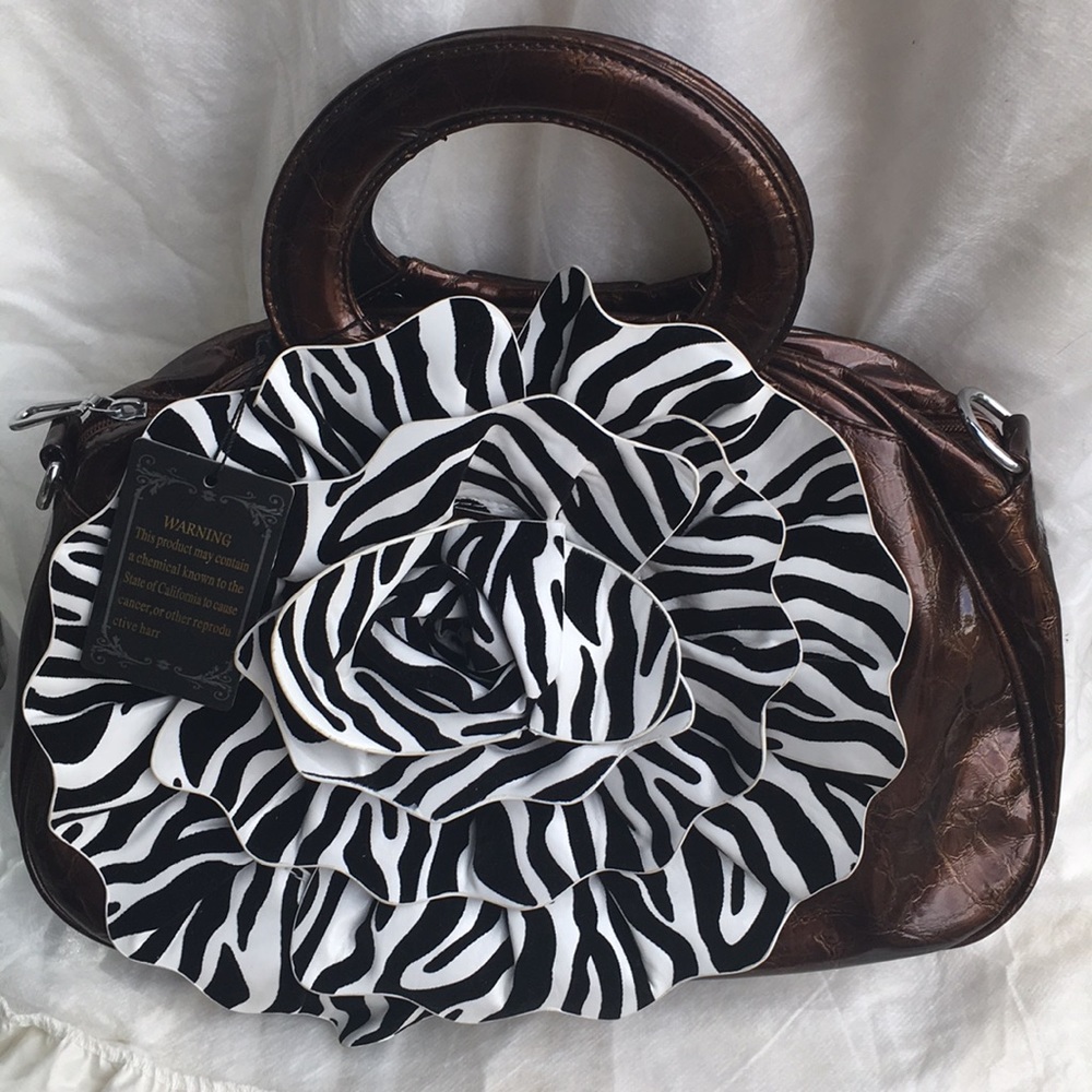 Zebra striped brown purse